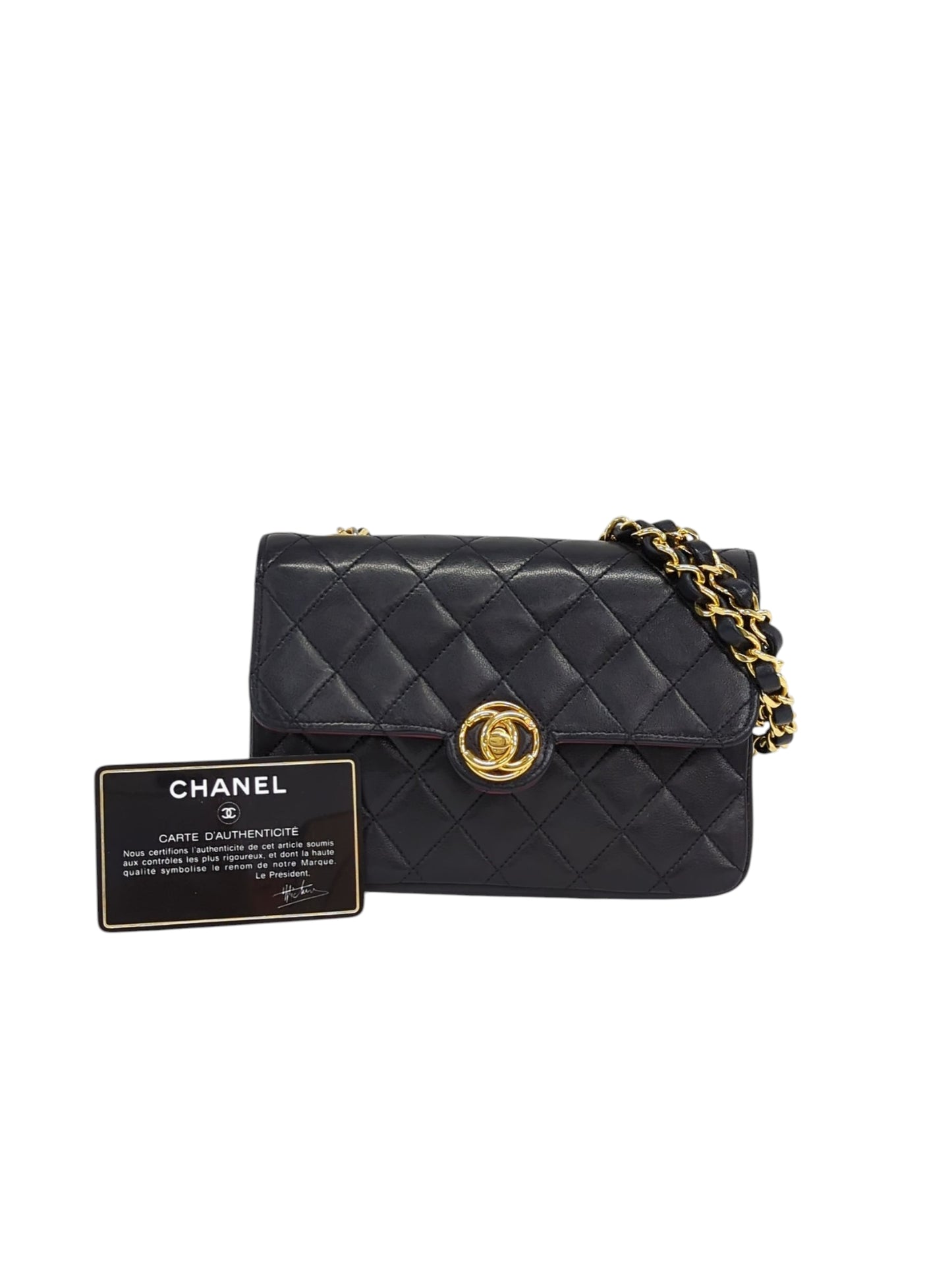 CHANEL ラムスキン ミニターンロックショルダーバッグ