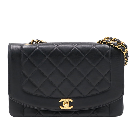 Matelassé Diana Flap Shoulder Bag Black