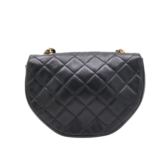 Matelasse Half Moon Push Lock Shoulder Bag Black