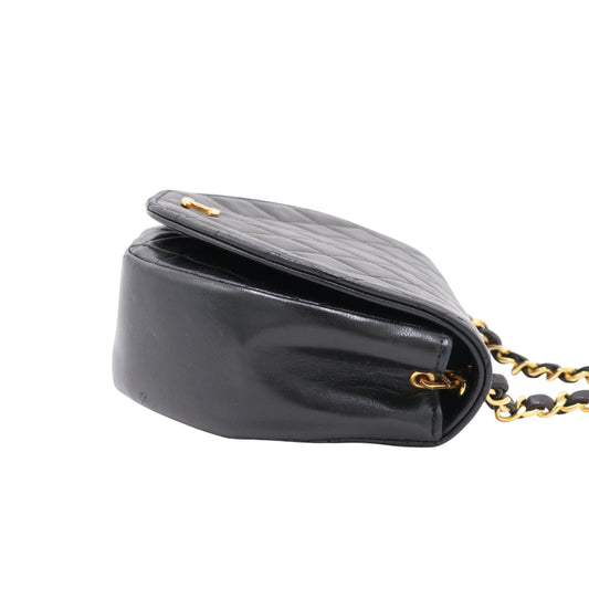 Matelasse Half Moon Push Lock Shoulder Bag Black