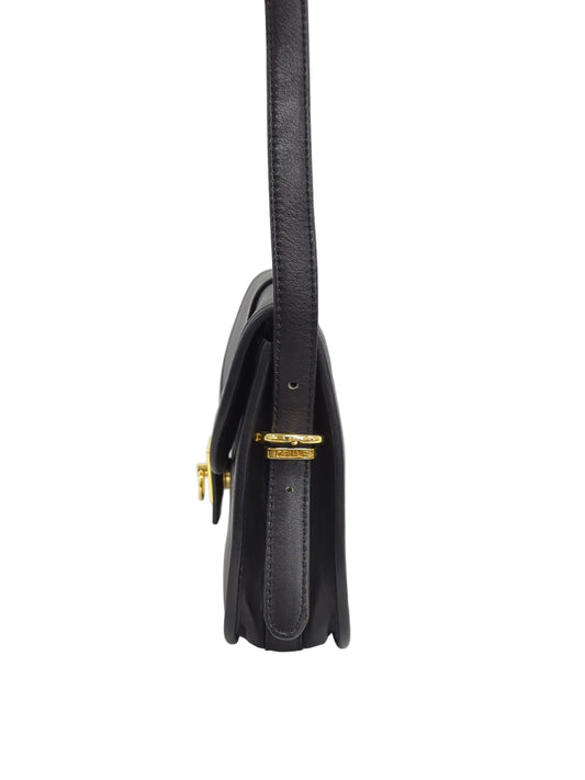 CELINE Black Leather Shoulder Bag with Gold-Tone Hardware