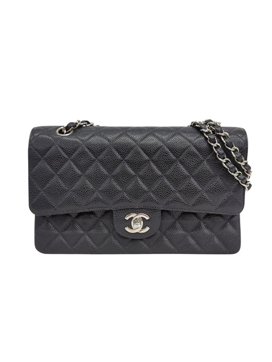 CHANEL キャビアスキン マトラッセ Wフラップチェーンショルダーバッグ