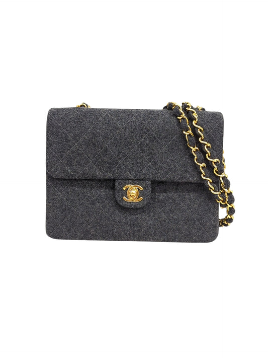 CHANEL ミニマトラッセ 20 ウール シングルフラップチェーン ショルダーバッグ