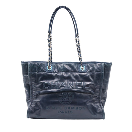 Deauville MM Chain Tote Bag Navy