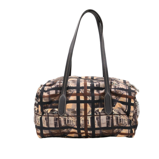 Logo Plate Handbag Satchel/Top Handle Bag Brown