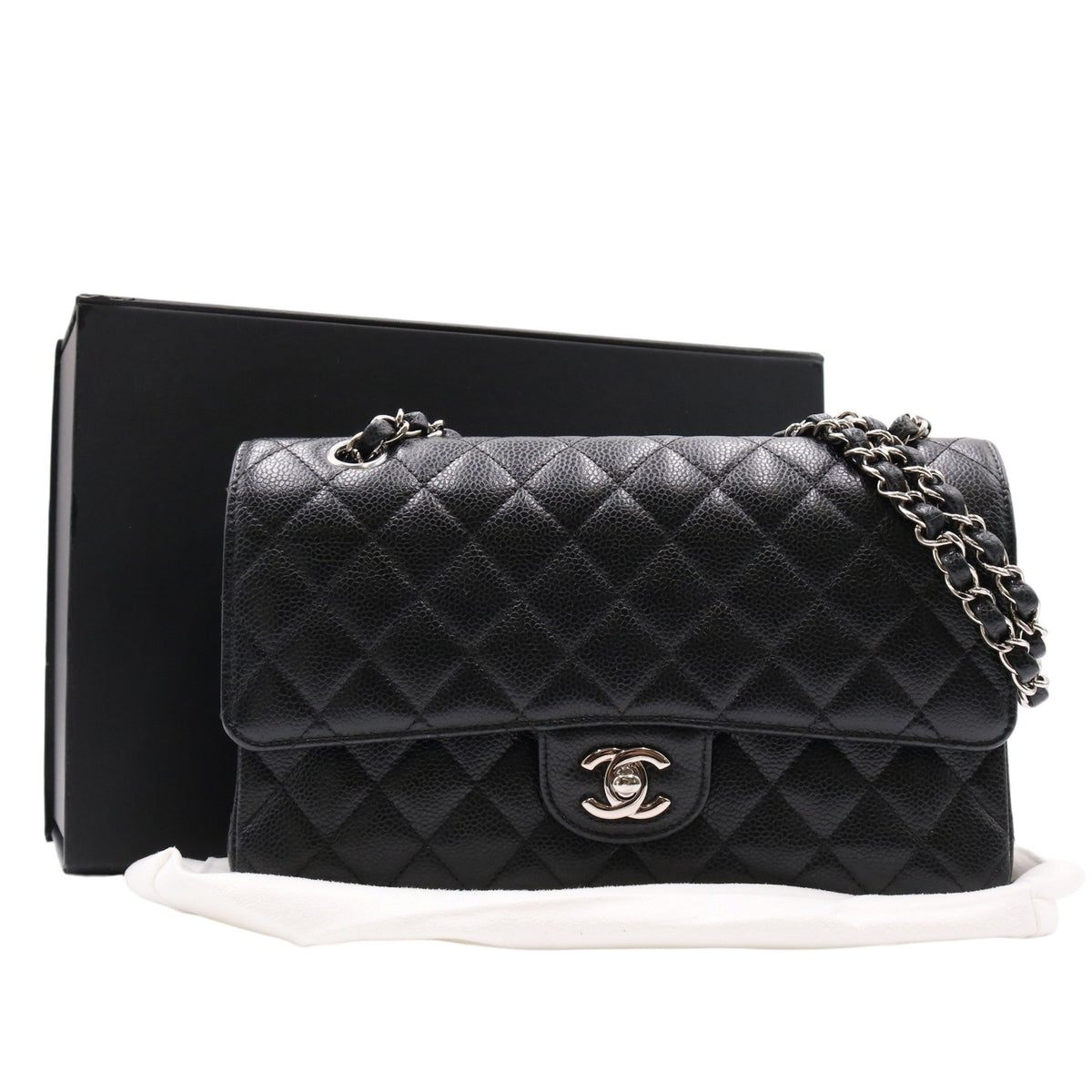 Matelasse Double Flap Chain Shoulder Bag Black