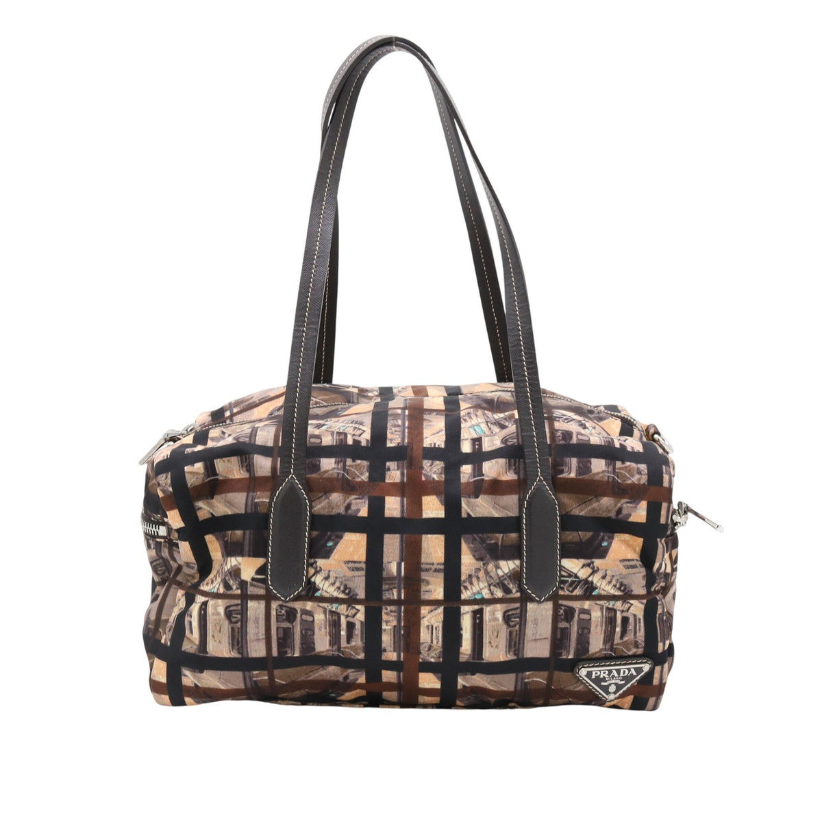 Logo Plate Handbag Satchel/Top Handle Bag Brown